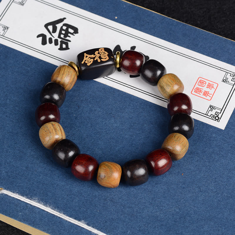 Buddha Stones Multicolored Green Sandalwood Ebony Wood Red Sandalwood Peace Bracelet Bracelet BS Wood Beads 12mm