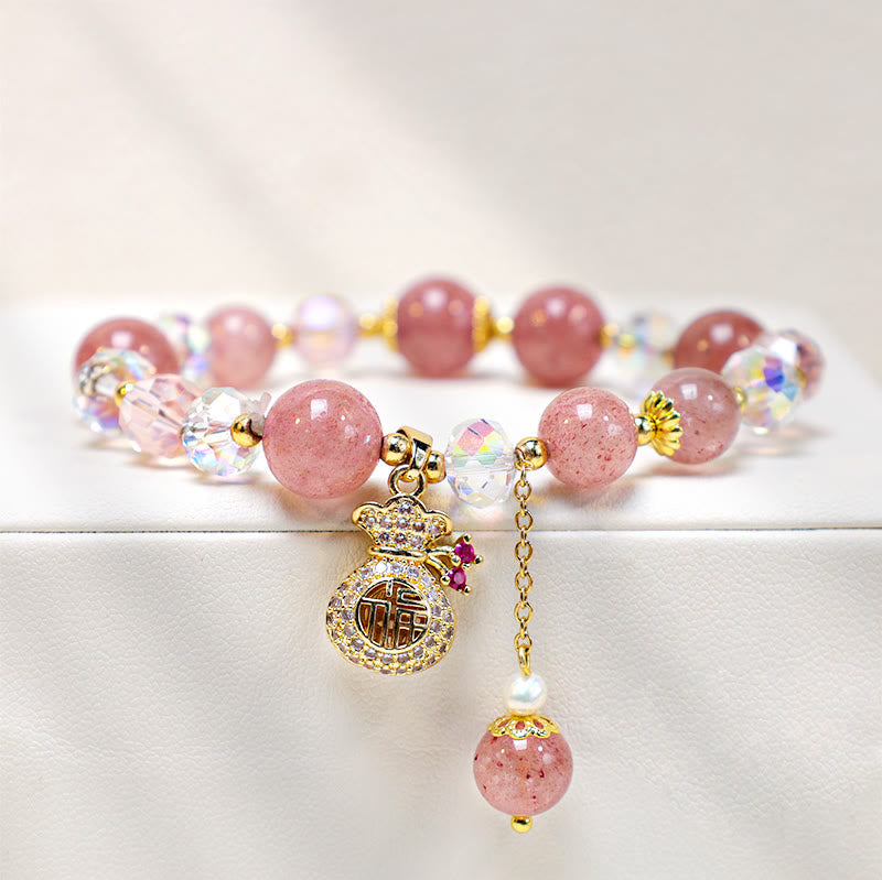 FREE Today: Love Healing Natural Strawberry Quartz Crystal Money Bag Charm Positive Bracelet FREE FREE 7