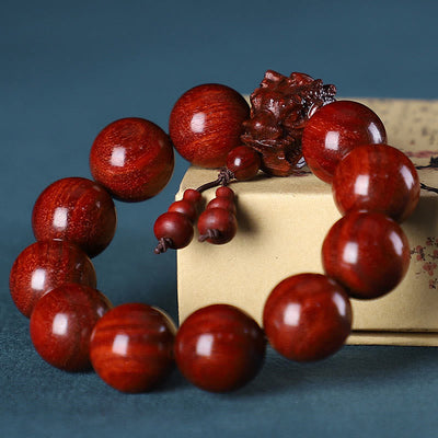 Foviel Rosewood Green Sandalwood Small Leaf Red Sandalwood Dragon Carved Protection Bracelet