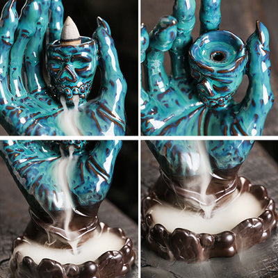 Buddha Stones Halloween Ghost Hand Skull Head Ceramic Peace Healing Incense Burner Decoration Incense Burner BS 14