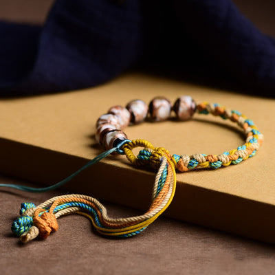 Buddha Stones Handmade Multicolored Rope Liuli Glass Bead Fortune Braided Bracelet Bracelet BS 2