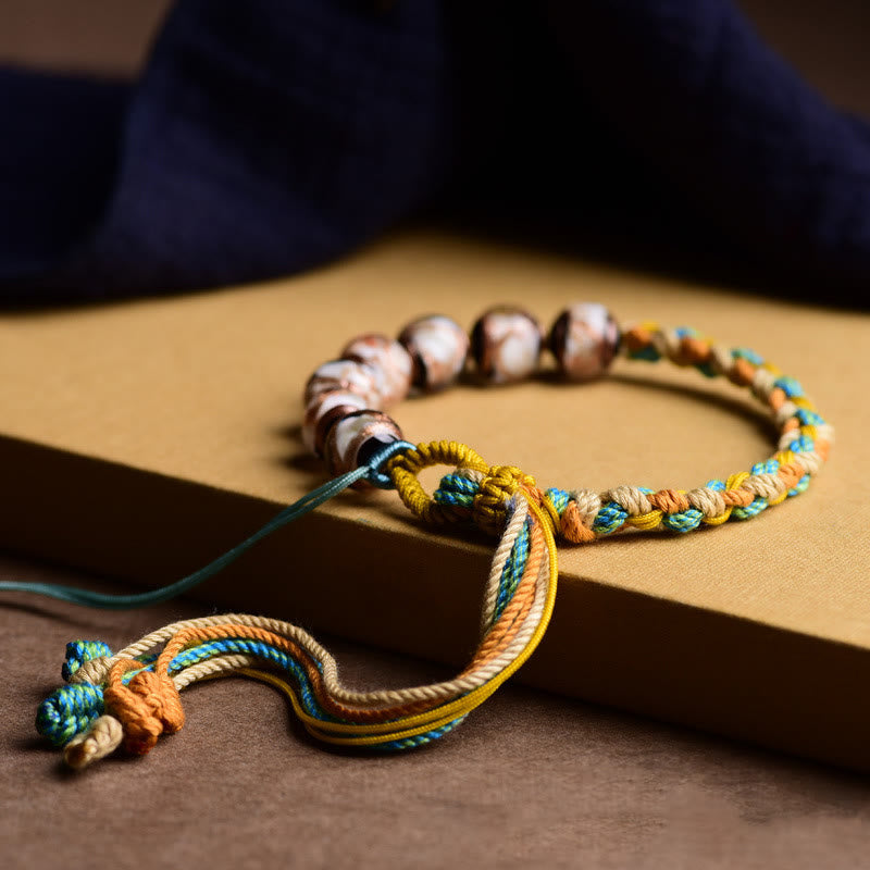 Buddha Stones Handmade Multicolored Rope Liuli Glass Bead Fortune Braided Bracelet Bracelet BS 2