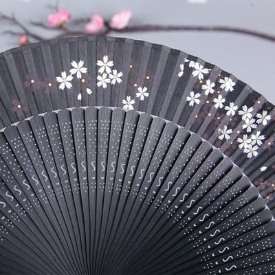 Buddha Stones Cherry Blossom Sakura Camellia Handheld Silk Bamboo Folding Fan 21cm 4