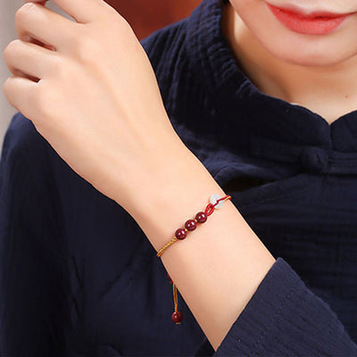 Buddha Stones Natural Cinnabar Jade Peace Buckle Blessing Bracelet Bracelet BS 23