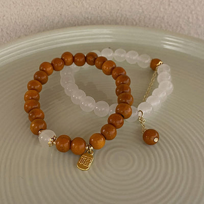 Buddha Stones Sandalwood Cat's Eye Fu Character Charm Protection Bracelet Bracelet BS 16