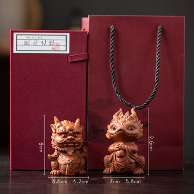Buddha Stones Luck Dragon Wealth Tea Pet Purple Clay Figurine Decoration Decorations BS Dragon King+Dragon Girl(A Pair Of Brown&Gift Box)