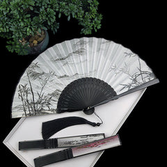 Buddha Stones Vintage Bamboo Peony Butterfly Lotus Handheld Silk Folding Fan With Bamboo Frames Folding Fan BS main