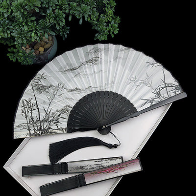 Buddha Stones Vintage Bamboo Peony Butterfly Lotus Handheld Silk Folding Fan With Bamboo Frames Folding Fan BS main