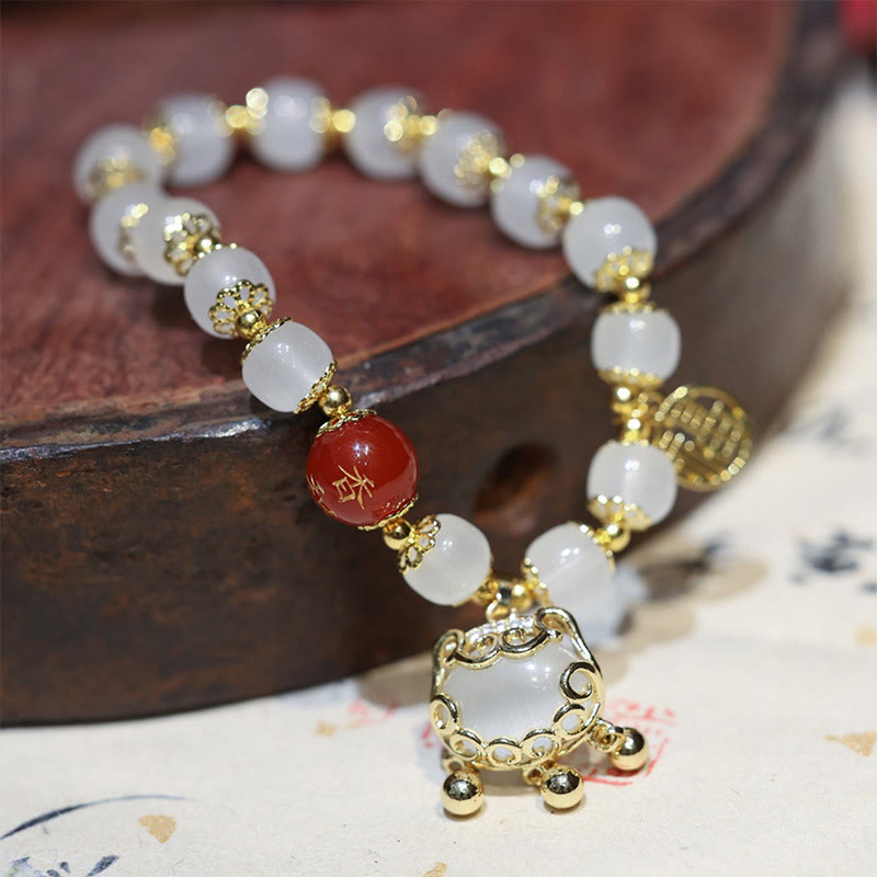 Buddha Stones Windmill Chinese Lock Charm Fu Character Blessing Bracelet Bracelet BS 8