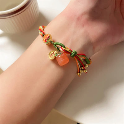 Buddha Stones Persimmon Red Agate Strength Reincarnation Knot Braid String Bracelet Bracelet BS 9