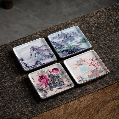 Buddha Stones Mountain Lake Flower Leaf Healing Ceramic Plate Tray Stick Incense Burner Decoration Incense Burner BS 1