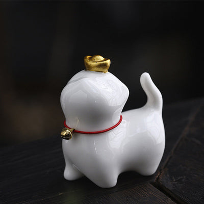 Buddha Stones Mini Lucky Cat Ingot Tea Pet Ceramic Home Desk Figurine Decoration Decorations BS Lucky Cat White 5.5*3.2*6cm