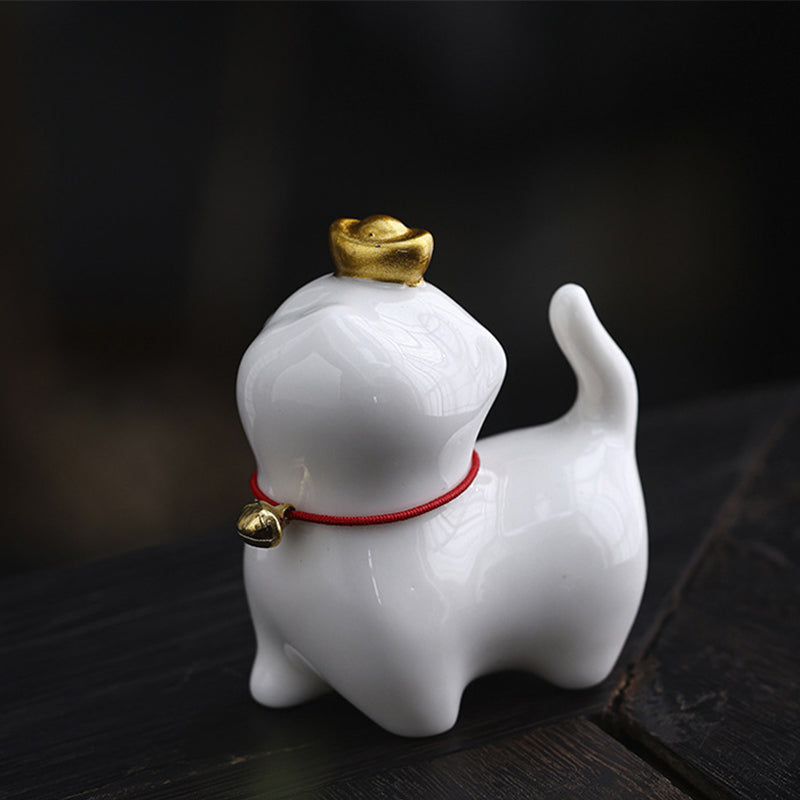 Buddha Stones Mini Lucky Cat Ingot Tea Pet Ceramic Home Desk Figurine Decoration Decorations BS Lucky Cat White 5.5*3.2*6cm
