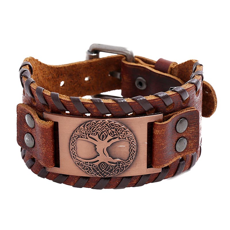 Buddha Stones Lucky Tree Of Life Balance Leather Bracelet Bracelet BS Brown
