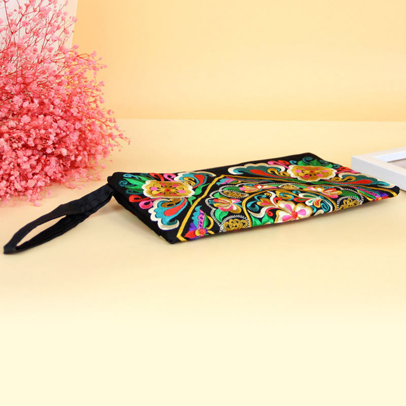 Buddha Stones Dragon Butterfly Cosmos Flower Embroidery Wallet Shopping Purse Purse BS 21