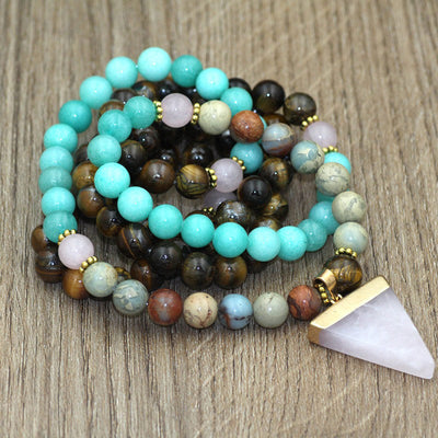 Buddha Stones 108 Beads Natural Stone Tiger Eye Mala Healing Bracelet Mala Bracelet BS 1