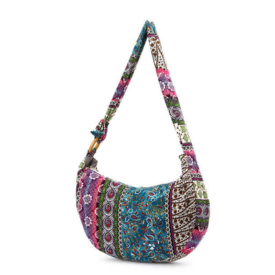 Buddha Stones Cotton Stripes Print Crossbody Bag Shoulder Bag Crossbody Bag&Shoulder Bag BS Blue Purple Stripes 44*10*25cm