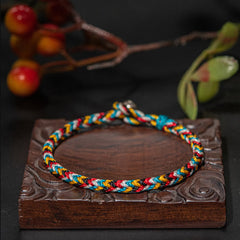 Buddha Stones Tibet Handmade Five Color Thread Protection Braid String Bracelet Bracelet BS 19cm