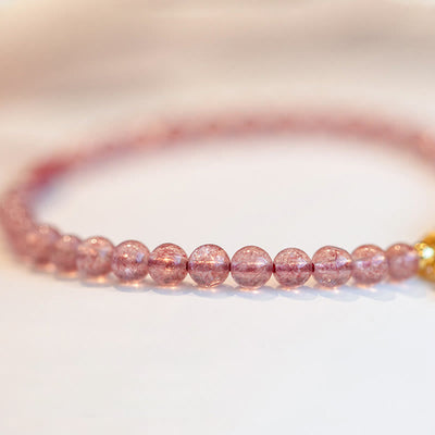 Buddha Stones Natural Strawberry Quartz Garnet Jade Lucky Fortune Fu Character Healing Charm Bracelet Bracelet BS 4