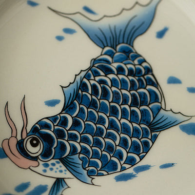 Buddha Stones Koi Fish Arowana Ceramic Gaiwan Sancai Teacup Kung Fu Tea Cup With Lid 130ml Cup BS 21