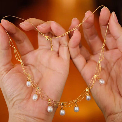 Buddha Stones Vintage 14K Gold Plated Pearl Bead Healing Multilayer Necklace Pendant Necklaces & Pendants BS 5