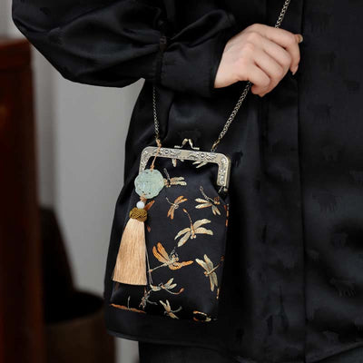 Buddha Stones Small Dragonfly Metal Chain Crossbody Bag Shoulder Bag Cellphone Bag Crossbody Bag BS 8