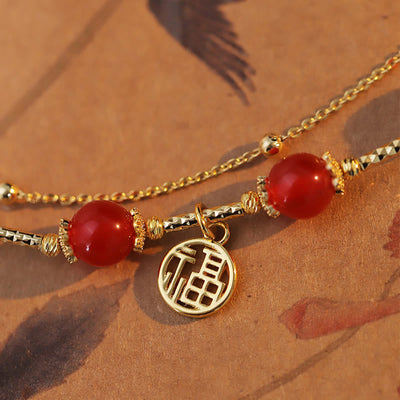 Buddha Stones Red Agate Fu Character Charm Self-acceptance Bracelet Bracelet BS 5