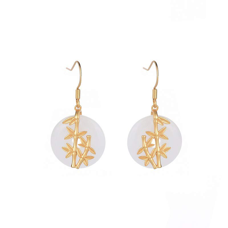 Buddha Stones FengShui White Jade Fortune Earrings Earrings BS White Jade