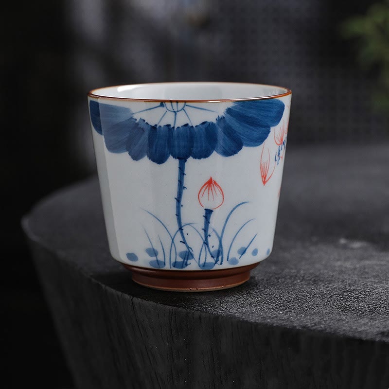 Buddha Stones Lotus Flower Leaf Bamboo Ceramic Teacup Kung Fu Tea Cups Cup BS Lotus 6.5cm*6.2cm*100ml