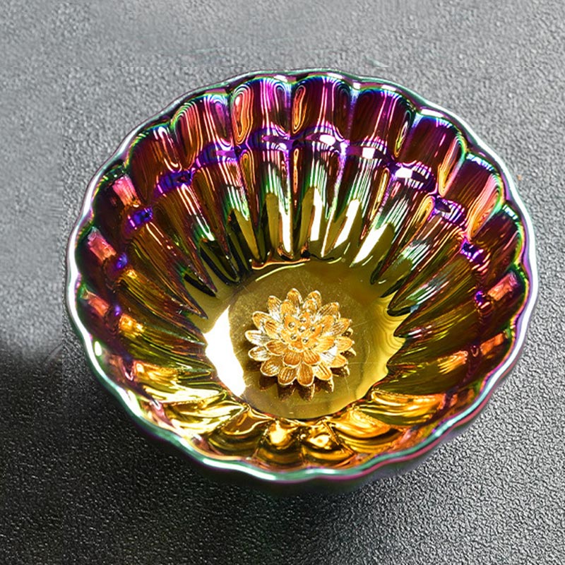 Buddha Stones Lotus Peacock Gold Inlaid Multicolored Chinese Jianzhan Ceramic Teacup Kung Fu Tea Cup Jian Zhan Tea Cup BS 5