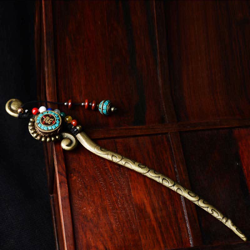 Buddha Stones Tibetan Turquoise Agate Protection Hairpin Decorations Hairpin BS 3
