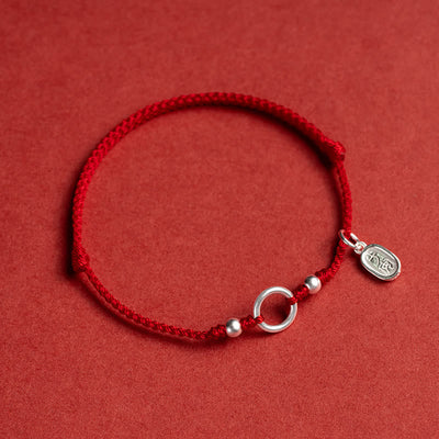Buddha Stones 925 Sterling Silver Lucky Fortune Peace Joy Lotus Peace Buckle Red String Bracelet Bracelet BS Red(Wrist Circumference 15-18cm) Peace and Joy