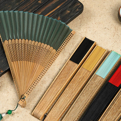 Buddha Stones Vintage Handheld Folding Fan With Bamboo Frames Folding Fan BS 3