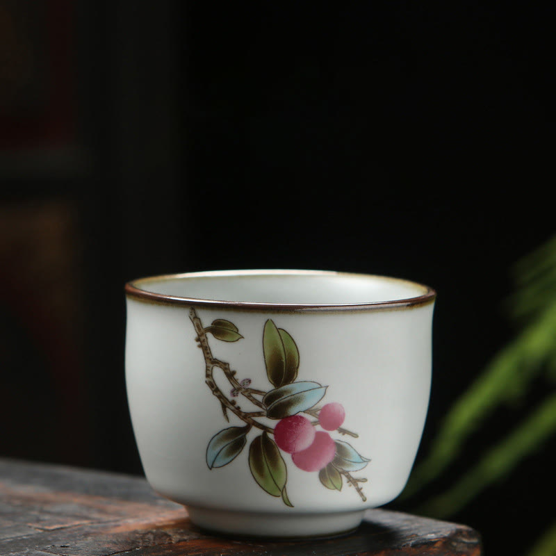 Buddha Stones Loquat Lychee Snow Scenery Landscape Grape Apple Ceramic Teacup Kung Fu Tea Cup Cup BS Lychee 6.5cm*5.5cm*130ml
