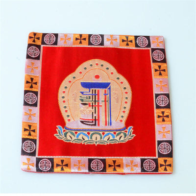 Prayer Altar Mat Man-Bcu Kalachakra Healing Meditation Jacquard Mat - Red - image 4