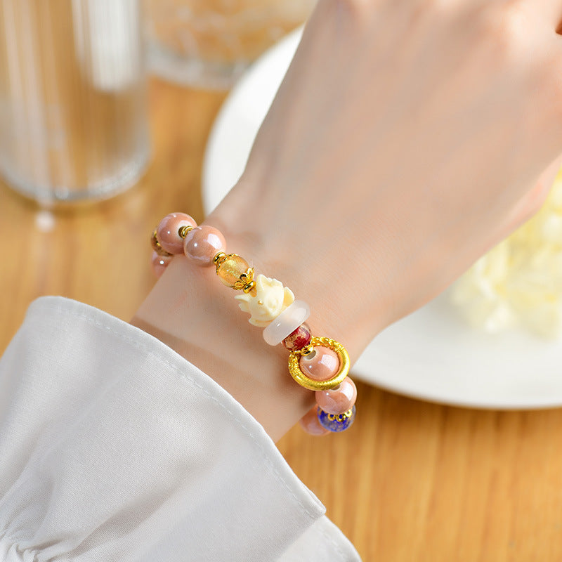 Buddha Stones Tibetan Incense Ash Liuli Glass Bead Luck Protection Nine-Tailed Fox Bracelet Bracelet BS 5