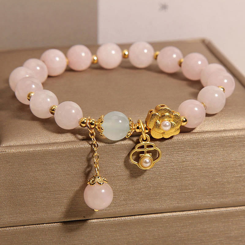 Buddha Stones Natural Pink Crystal Lucky Flower Warmth Bracelet Bracelet BS 2