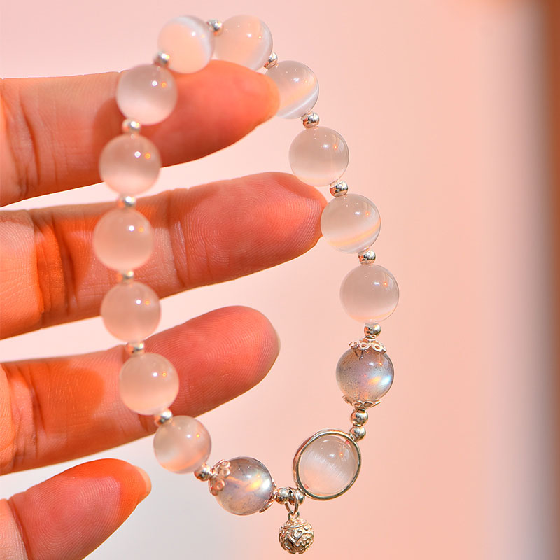 Buddha Stones 925 Sterling Silver Cat Eye Moonstone Love Support Bracelet Bracelet BS 4