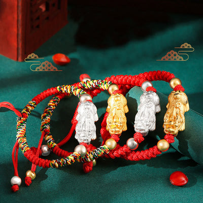 Buddha Stones 999 Sterling Silver PiXiu Wealth King Kong Knot String Braided Kids Child Bracelet Bracelet BS 14