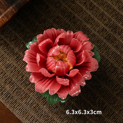 Buddha Stones Tibetan Lotus Blessing Ceramic Stick Incense Burner Decoration Incense Burner BS Red