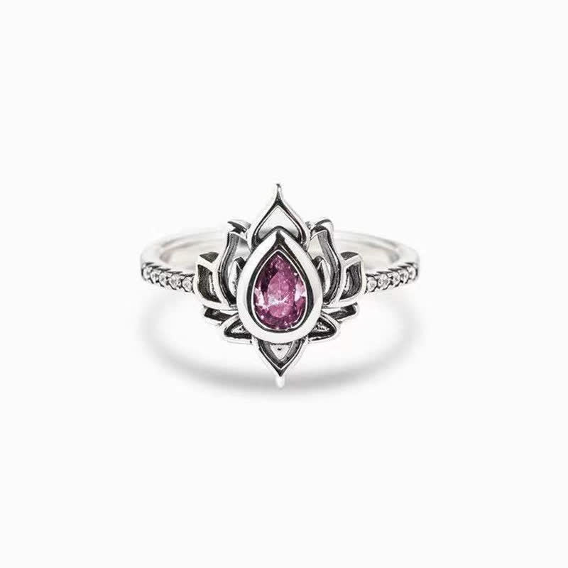 Buddha Stones 925 Sterling Silver Lotus Zircon Blessing Protection Ring Ring BS MediumVioletRed US12