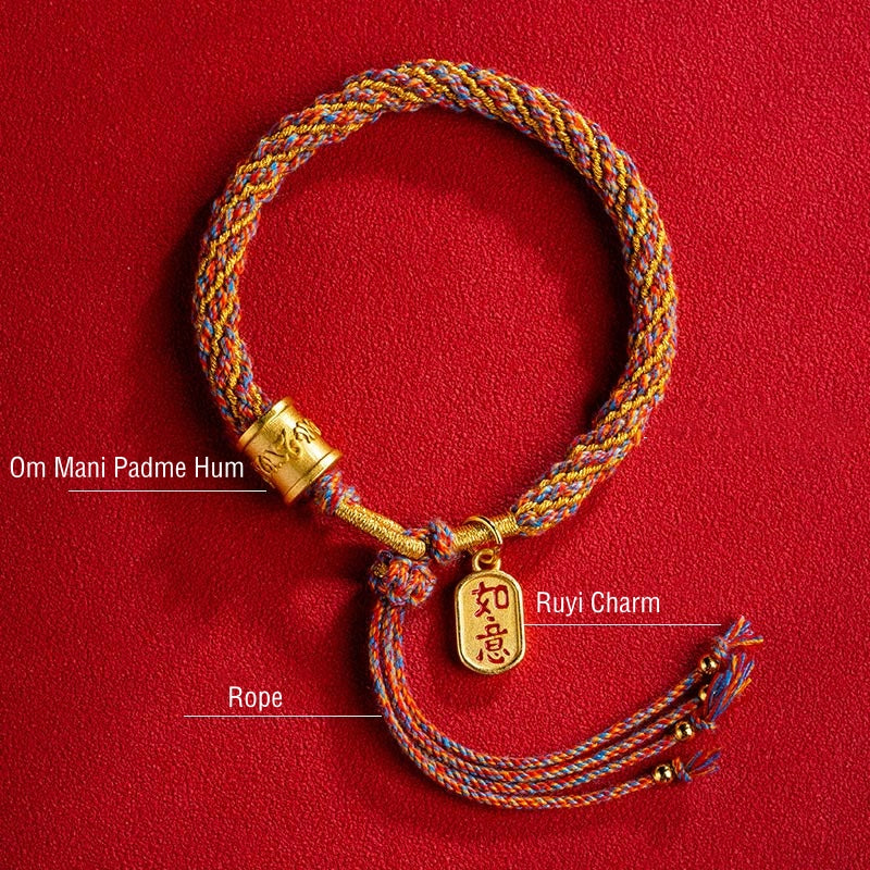 Buddha Stones Handmade Multicolored Tibetan Om Mani Padme Hum Ruyi Auspicious Charm Braided Bracelet Bracelet BS 10