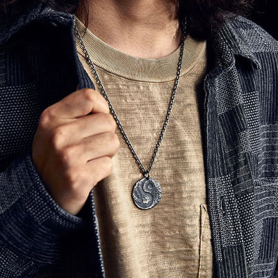Buddha Stones 990 Sterling Silver Yin Yang Hammer Texture Harmony Necklace Pendant Necklaces & Pendants BS 5