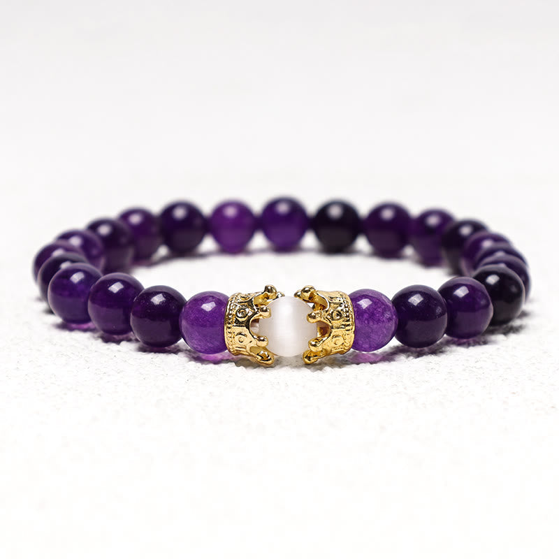 Buddha Stones Natural Stone King&Queen Crown Healing Energy Beads Couple Bracelet Bracelet BS Amethyst