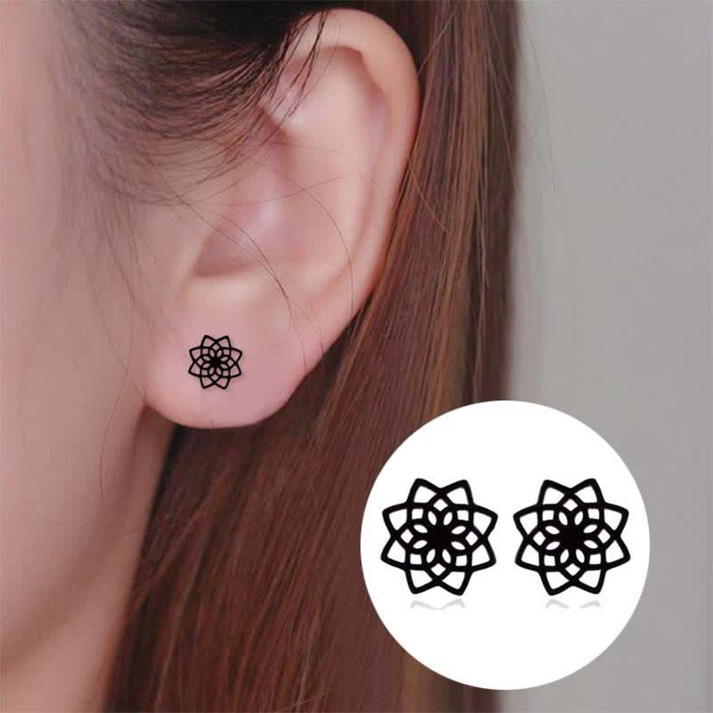 Buddha Stones Tibetan Lotus Pattern New Beginning Stud Earrings Earrings BS 6