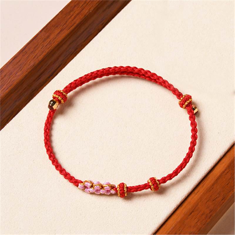 Buddha Stones Handmade Peach Blossom Protection Braided Rope Bracelet Bracelet BS Red(Wrist Circumference 14-16cm)
