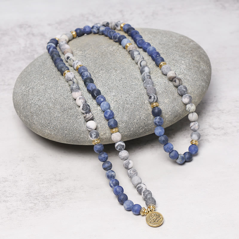 Buddha Stones 108 Natural Stone Mala Bead Lotus Pendant Bracelet Bracelet BS 2