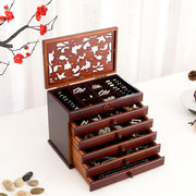 Boîte à bijoux en bois sculpté Foviel Vintage motif fleurs de prunier, boîte de rangement pour bijoux à six niveaux