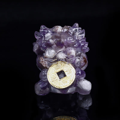 Buddha Stones Handmade Cute PiXiu Gold Coin Crystal Fengshui Energy Wealth Fortune Home Decoration Decorations BS amethyst