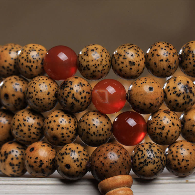 Buddha Stones 108 Mala Beads Bodhi Seed Red Agate Auspiciousness Bracelet Mala Bracelet BS 4
